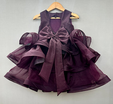 Pre-Order: Hand Embroidered Whimsical Party Dress in Wine Colour