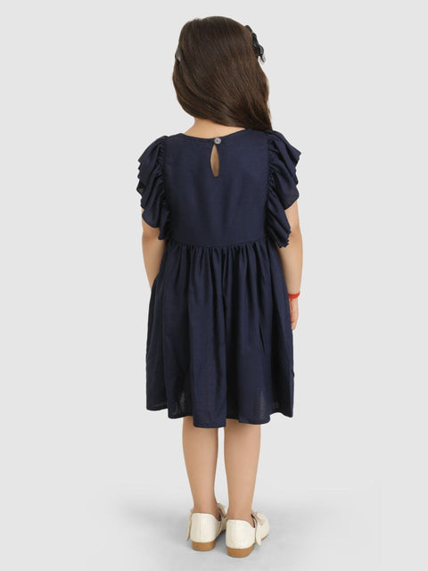 Embellished with Torso embroidery dress-Navy Blue