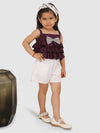 Frill Top Embellished with toros Bowtop & Short-Wine/White