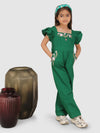 Embroidery on neck and pocket of the bottom Jumpsuit-Green