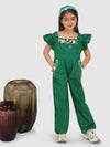 Embroidery on neck and pocket of the bottom Jumpsuit-Green