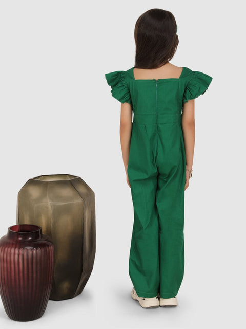 Embroidery on neck and pocket of the bottom Jumpsuit  -Green