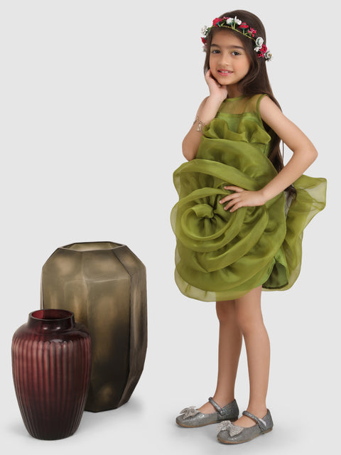 Pre-Order: Embellished with Big Flower Dress-Green