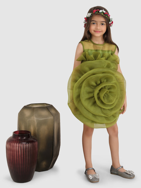 Pre-Order: Embellished with Big Flower Dress-Green