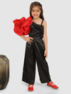 Pre-Order: Red Flower on sleeve ,Gather Top &pant -Black