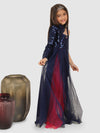 Pre-Order: Sequance Dress emblished with double layer side Tail- Navy Blue