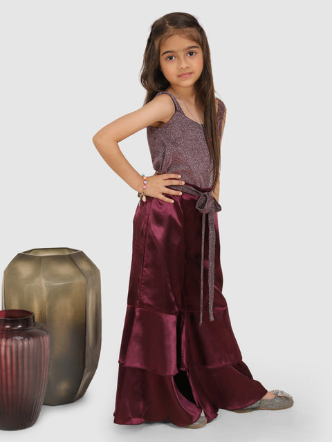 Sparkle Top with Palazzo pant emblished with belt -Wine