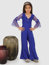 Pleated with Net flair sleeve top & Bell Bottom Pant -Royal Blue