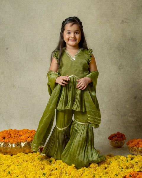 Pre-Order: Olive Green Sharara Set