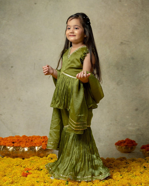 Pre-Order: Olive Green Sharara Set