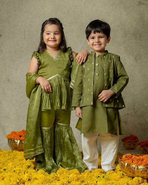 Pre-Order: Olive Green Sharara Set