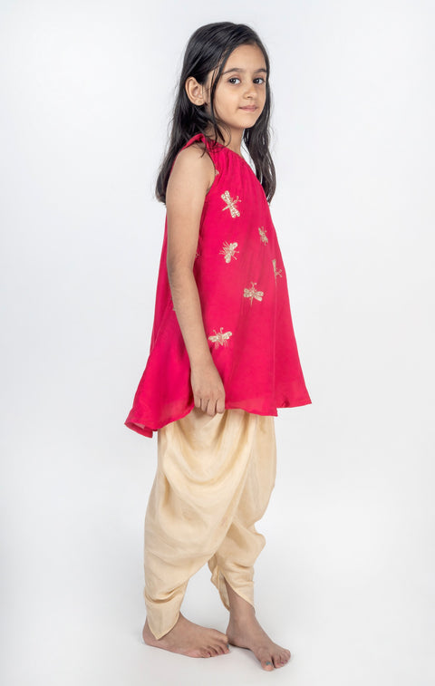 Pre-Order: Off-Shoulder Handwork Dragonfly Motif Embroidered Kurta Set