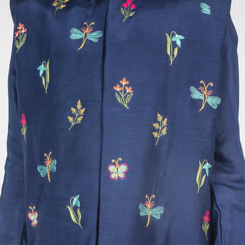 Pre-Order: Dragonfly Multicolour Hand Embroidered Kurta Jacket Set