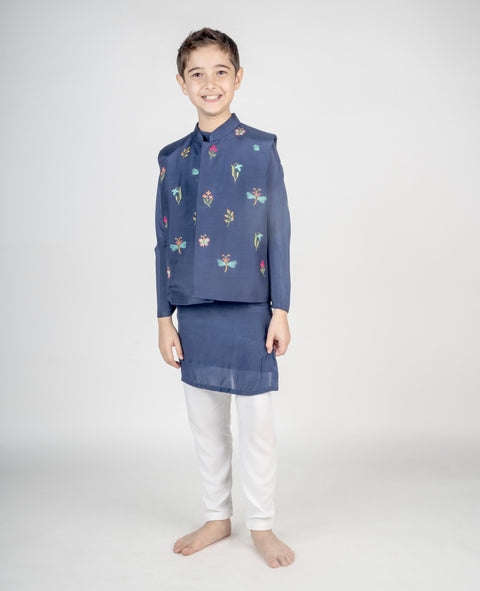 Pre-Order: Dragonfly Multicolour Hand Embroidered Kurta Jacket Set