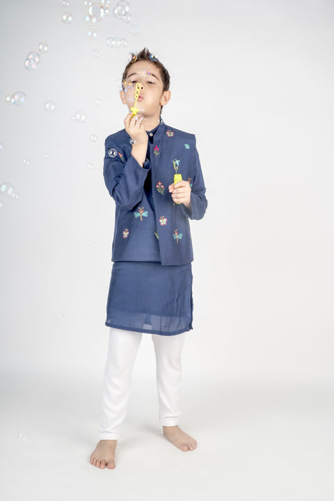 Pre-Order: Dragonfly Multicolour Hand Embroidered Kurta Jacket Set