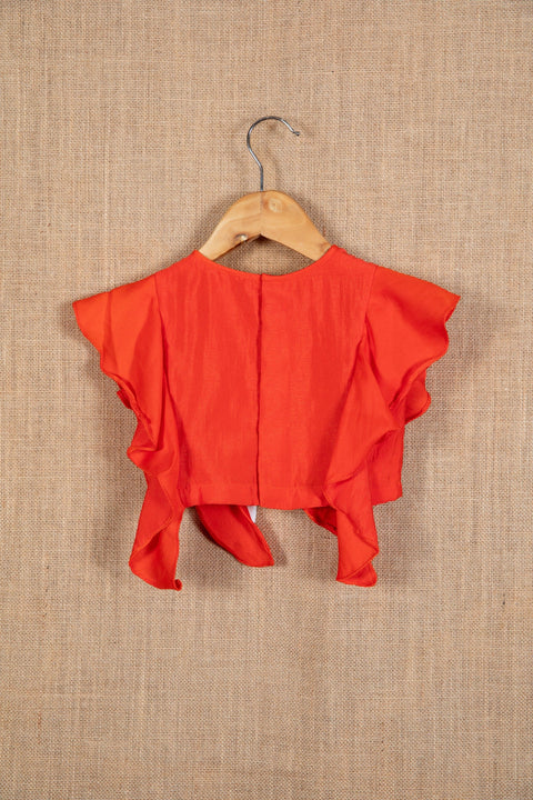 Pre-Order: Red Embroidered Top with Bandhej Lehenga