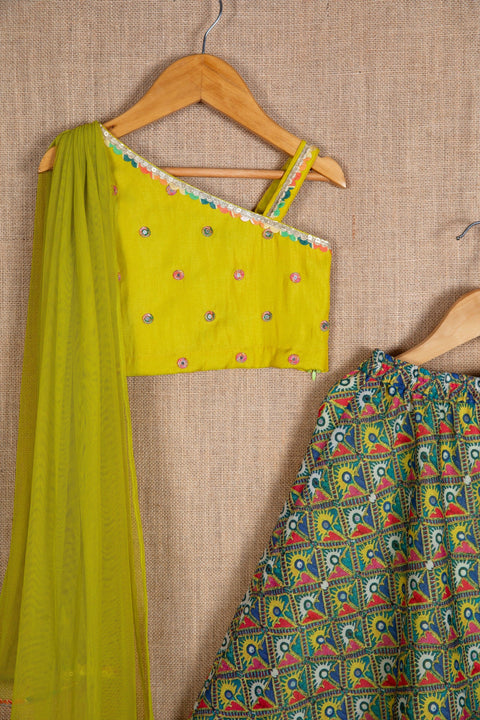 Pre-Order: Mirror work Top with Printed Lehenga and Dupatta