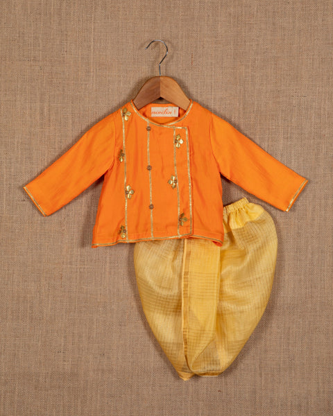 Pre-Order: Orange Gota Angrakha Paired with Dhoti