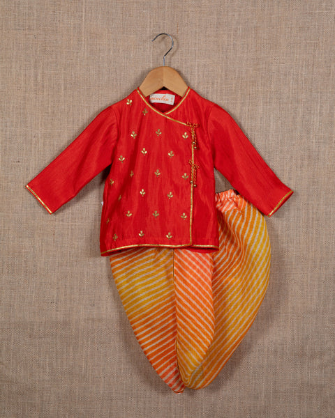 Pre-Order: Red Gota Booti Angarkha with Dhoti