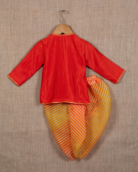 Pre-Order: Red Gota Booti Angarkha with Dhoti