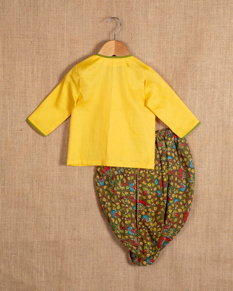 Pre-Order: Yellow Pichwai Angarkha with Printed Dhoti