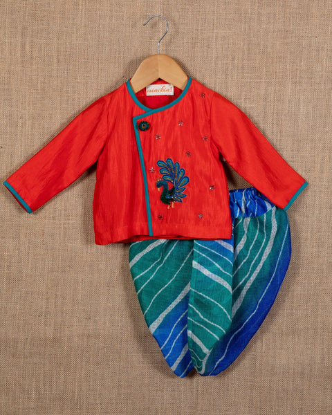 Pre-Order: Peacock Angrakha with Leheriya Dhoti