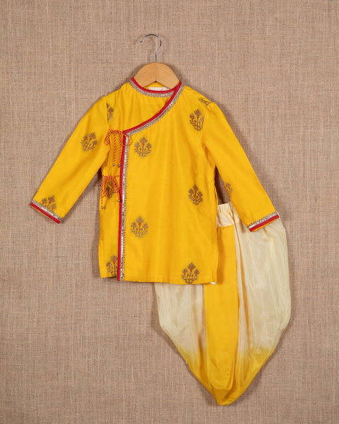 Pre-Order: Yellow Zari Booti Angarkha with Dhoti