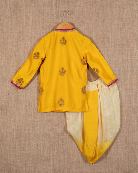 Pre-Order: Yellow Zari Booti Angarkha with Dhoti