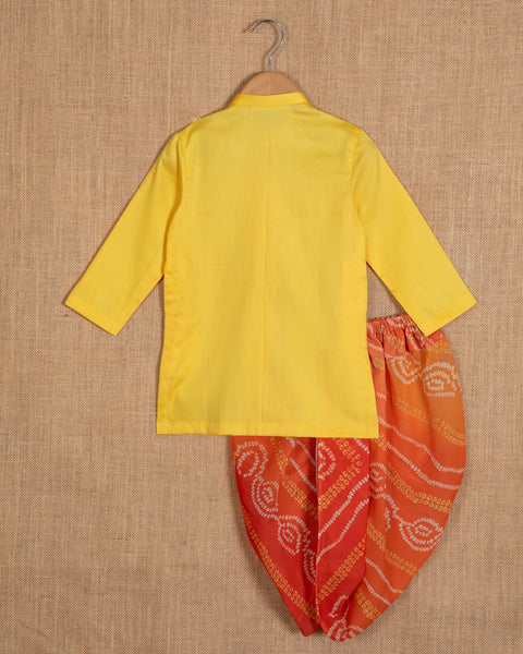 Pre-Order: Yellow Bootis Kurta with Bandhej Dhoti