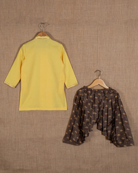 Pre-Order: Yellow Gota Kurta with Brown Printed Patiala