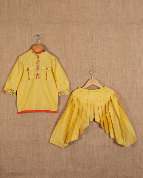 Pre-Order: Yellow Pathan Suit with Printed Patti Details
