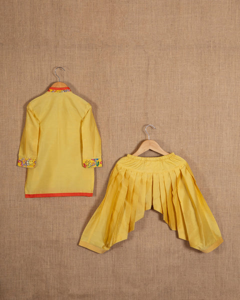 Pre-Order: Yellow Pathan Suit with Printed Patti Details