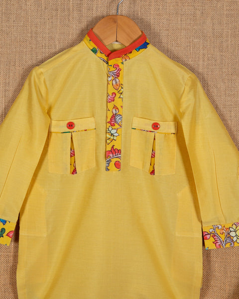 Pre-Order: Yellow Pathan Suit with Printed Patti Details