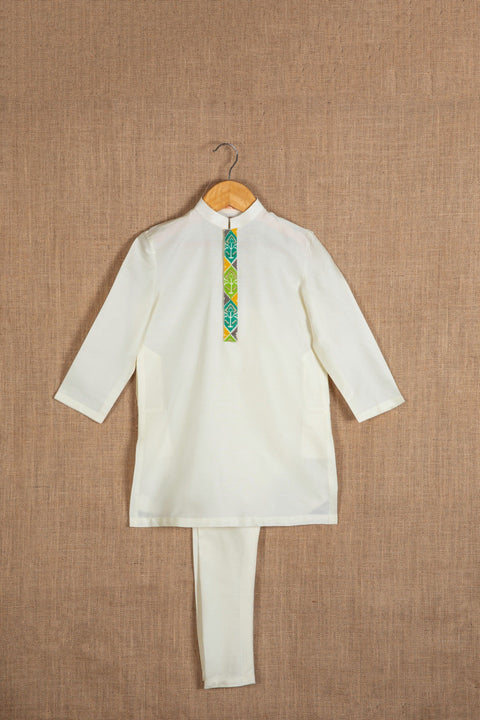 Pre-Order: Green Patola Jacket Set with Off-White Kurta Churidar