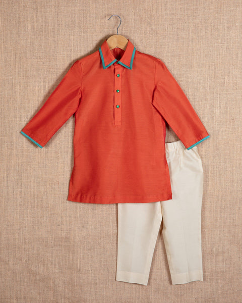 Pre-Order: Multi Colour Jacket with Orange Kurta Lt. Colour Pajama