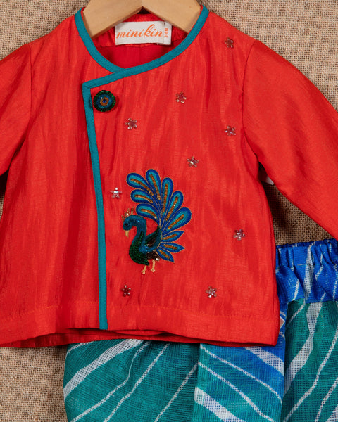 Pre-Order: Peacock Angrakha with Leheriya Dhoti