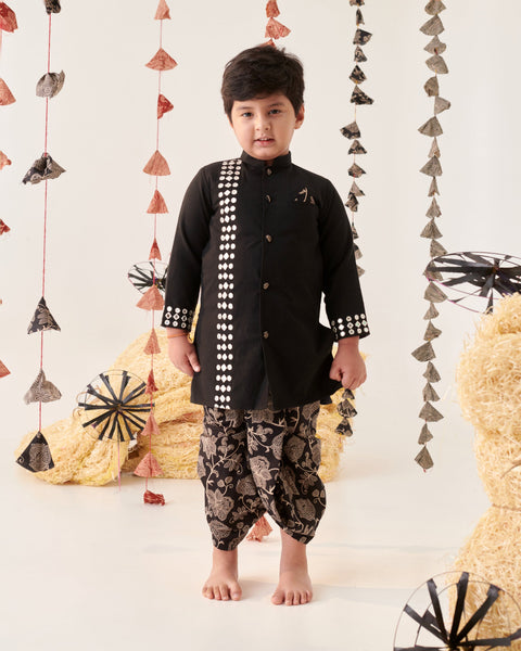 Pre-Order:BOY KURTA DHOTI  SET-BLACK