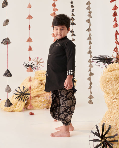 Pre-Order:BOY KURTA DHOTI  SET-BLACK