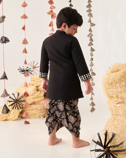 Pre-Order:BOY KURTA DHOTI  SET-BLACK