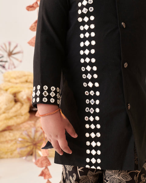 Pre-Order:BOY KURTA DHOTI  SET-BLACK