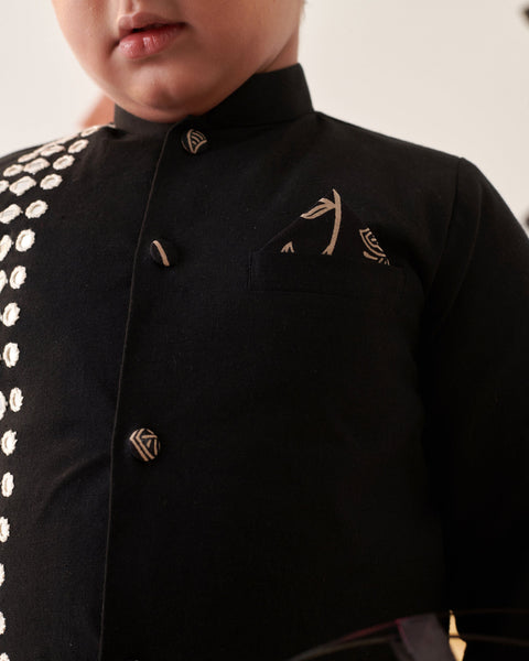 Pre-Order:BOY KURTA DHOTI  SET-BLACK