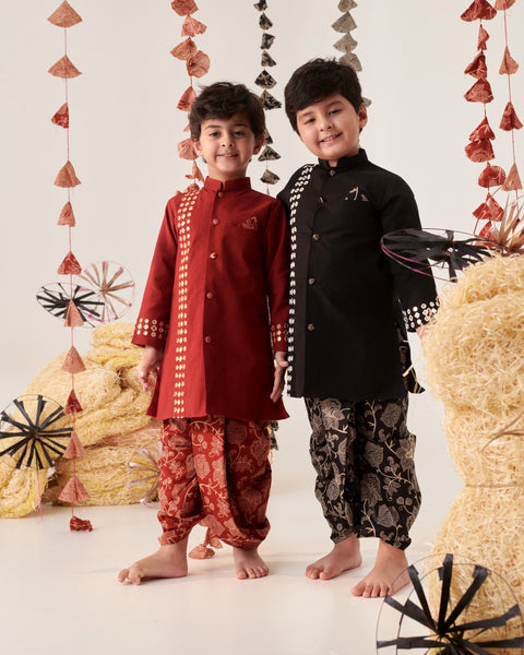 Pre-Order:BOY KURTA DHOTI  SET-BLACK