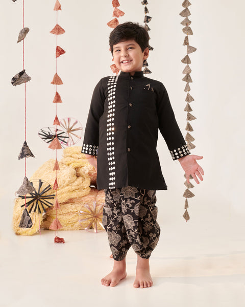 Pre-Order:BOY KURTA DHOTI  SET-BLACK