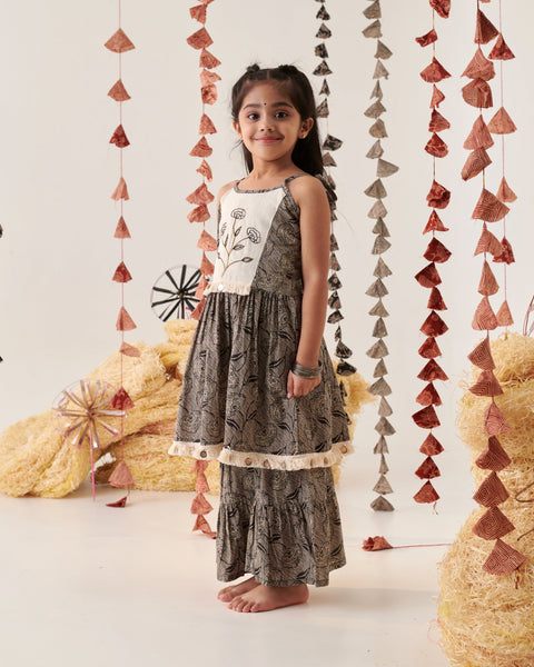Pre-Order: Girl Embroidered Sharara Set-Black