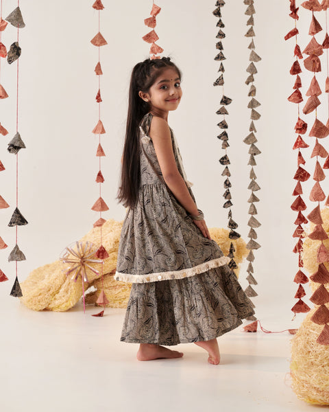 Pre-Order: Girl Embroidered Sharara Set-Black