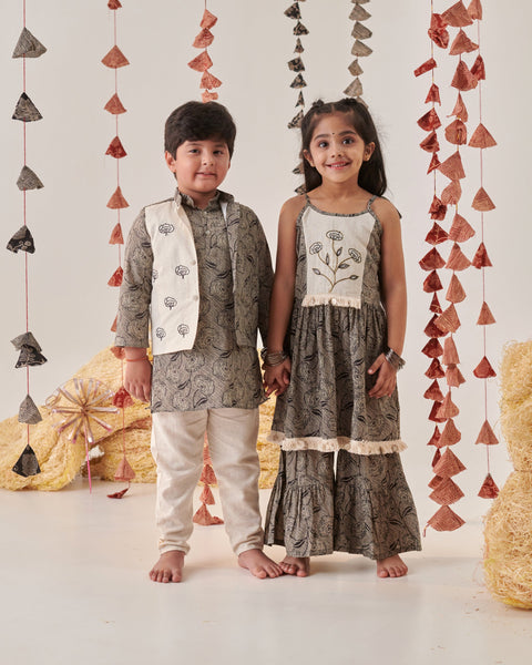 Pre-Order: Girl Embroidered Sharara Set-Black