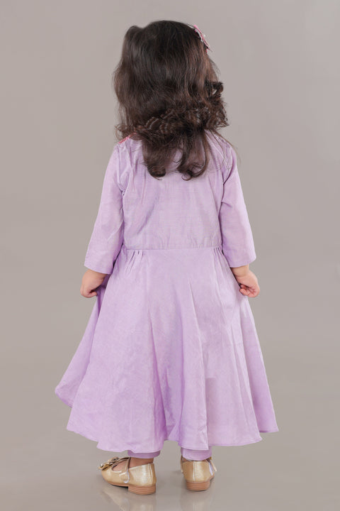 Pre-Order: Lavender Anarkali With Flower Embroidery And Bottom Set