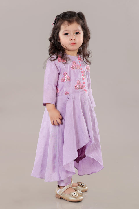 Pre-Order: Lavender Anarkali With Flower Embroidery And Bottom Set