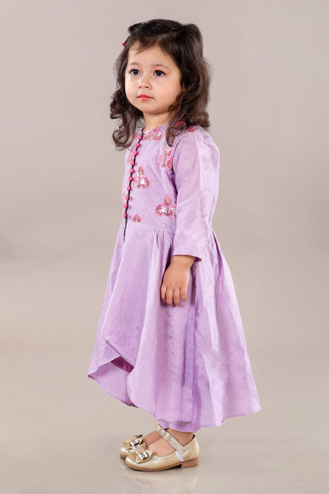 Pre-Order: Lavender Anarkali With Flower Embroidery And Bottom Set