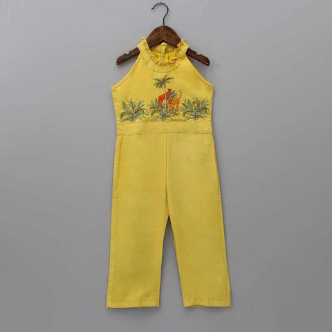 Pre-Order: Cheetah Hand Embroidered Jump Suit-Yellow